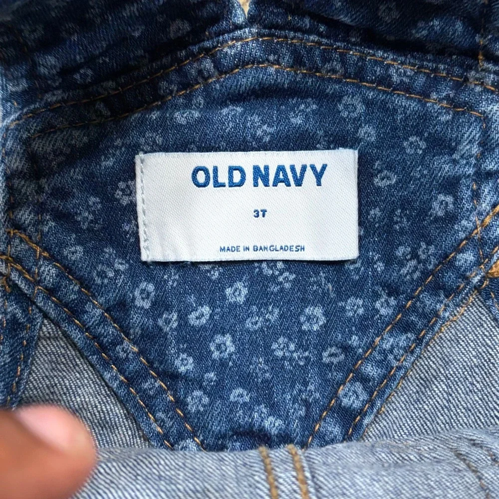 Old Navy Toddler Girls Blue Floral Denim Bib Overalls Size 3T Medium Wash Cotton